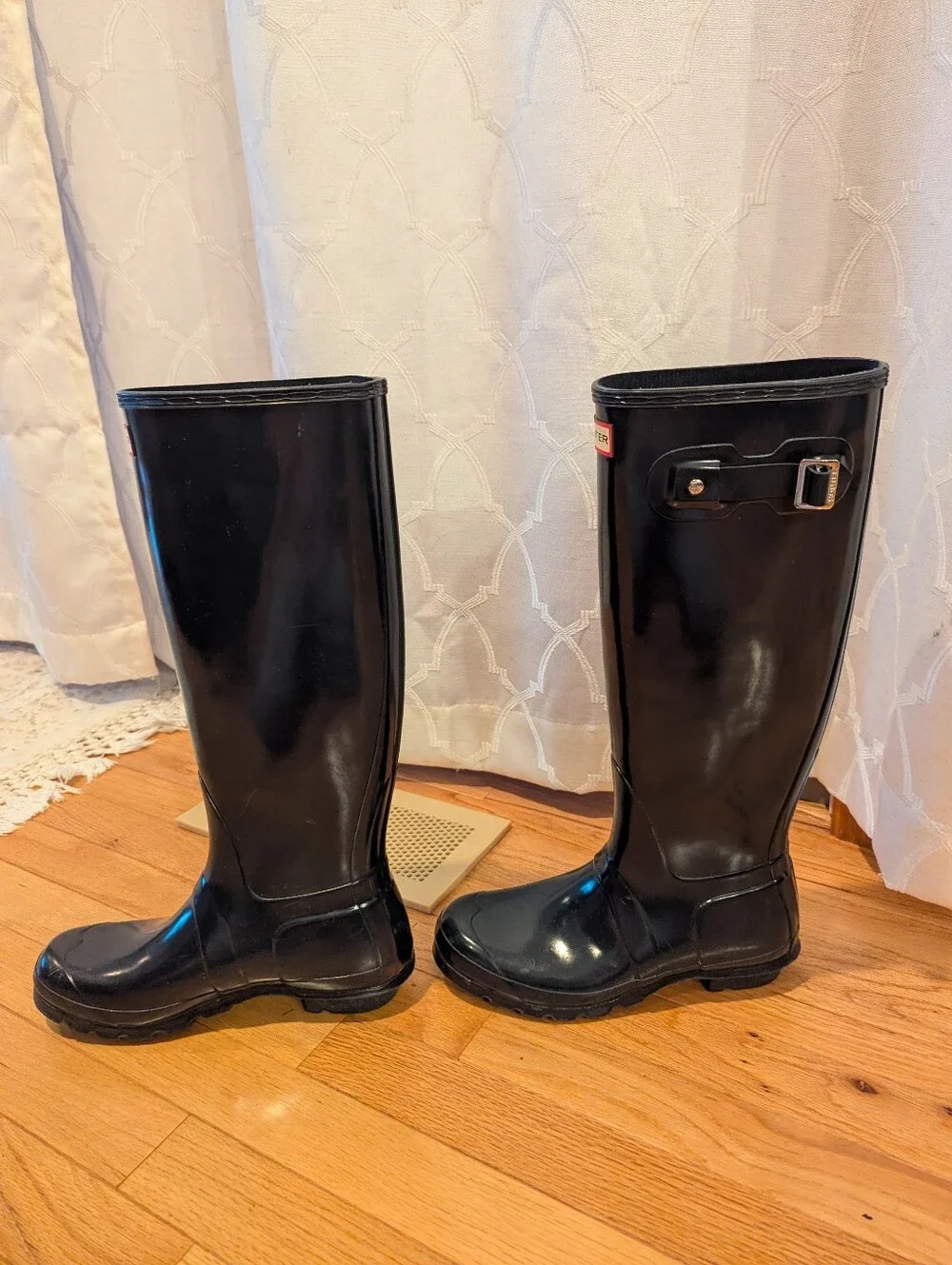 Hunter Glossy Black Tall Rain Boots- Navy